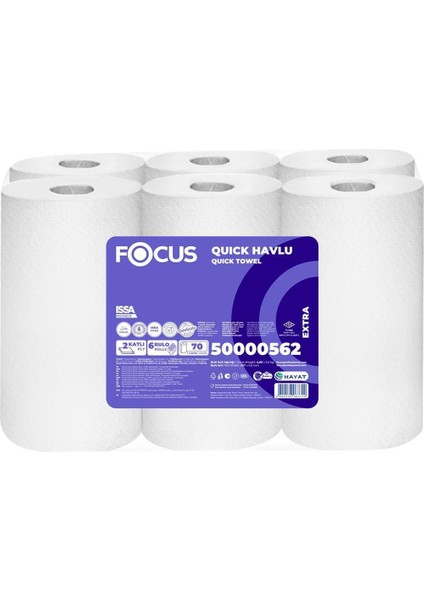 Quıck Hareketli Kağıt Havlu Çift Katlı 21 cm x 70 M - 6 Adet (50000562)