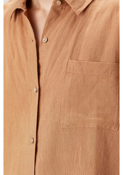 Lino Keten Gömlek Pijama Taba Rengi fırsatları