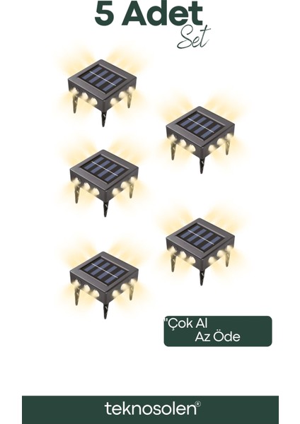 Solar LED Bahçe Lambası - Çim Alan Aydınlatma - Duvar Lambası 5'li Set