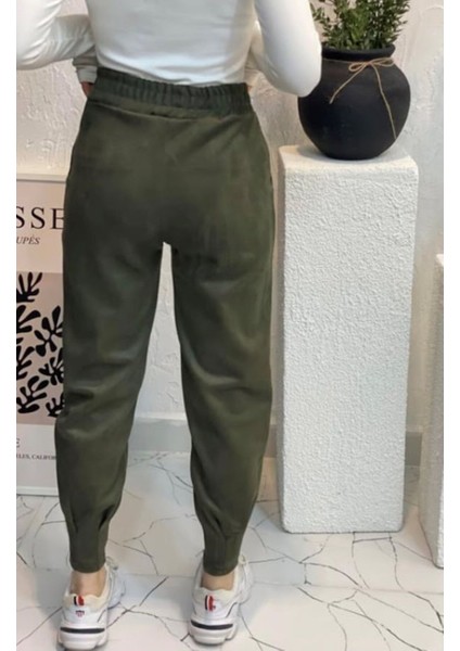 Kadın Paça Pensli Süet Pantolon