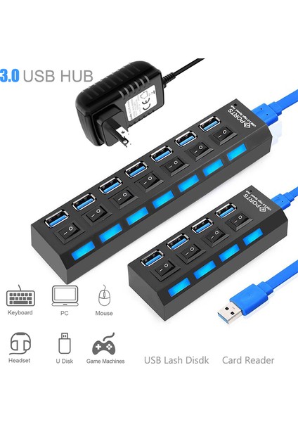 "usb Hub 3 0 5gbps Yüksek Hızlı USB Port Hub USB Ayırıcı Güç Adaptörü 4/7 USB Çoklu Port Çoklu Genişletici Anahtarı Pc Dizüstü Bilgisayar Için " (Yurt Dışından)