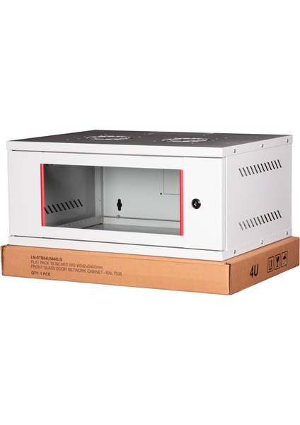 - 4u 19" Cam Kapaklı Duvar Tipi Rack Kabinet – Genişlik: 544 mm | Derinlik: 400 mm – Açık Gri (Demonte)