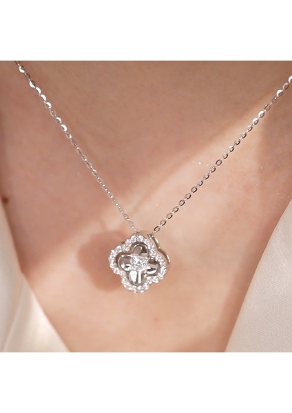 Gümüş Dört Yapraklı Yonca Kolye Çok Yönlü Basit Havalı Stil Titanyum Çelik Köprücük Kemiği Zinciri (Yurt Dışından)