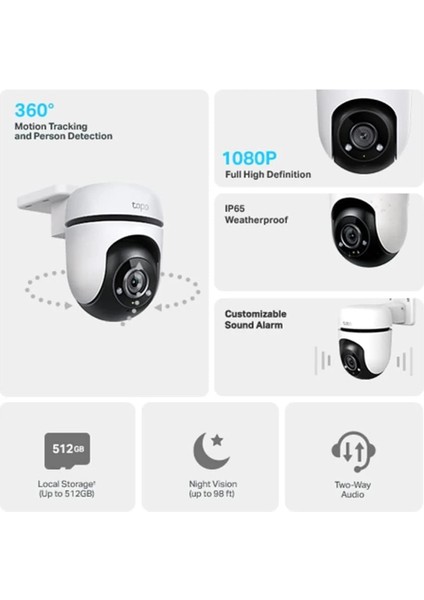 Tapo C500 Dış Mekan Yatay-Dikey Wi-Fi Güvenlik Kamerası + 64GB Sandisk Ultra Bellek