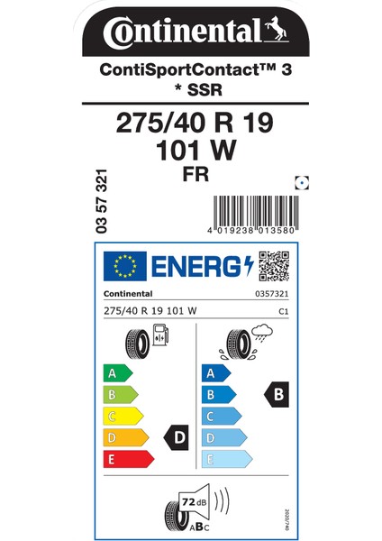 275/40 R19 101W Fr Sc3 * Oto Yaz Lastigi (Üretim YILI:2022)