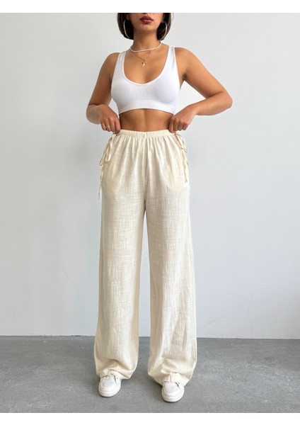 Kadın Keten Yandan Bağlamalı Bol Pantolon fiyatları