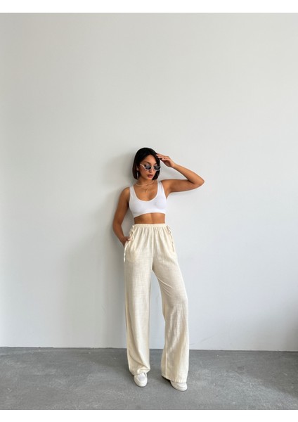Kadın Keten Yandan Bağlamalı Bol Pantolon indirimleri