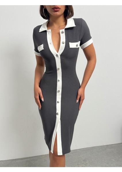 Kadın Metal Düğme Detaylı Elbise