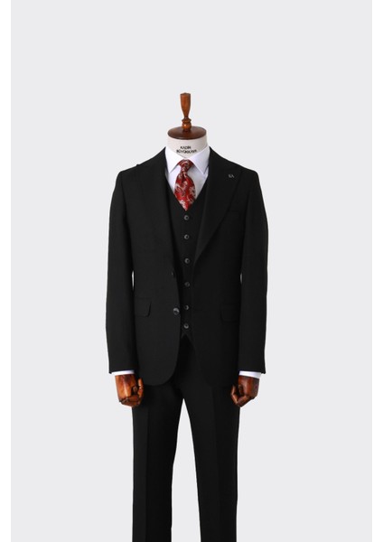 Viskon ve Likra Karışımlı Slim Fit Yelekli Erkek Takım Elbise - Şık ve ZARIF-KAW1032S