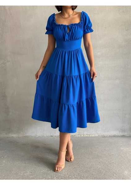 Kadın Yakası Büzgülü Esnek Elbise