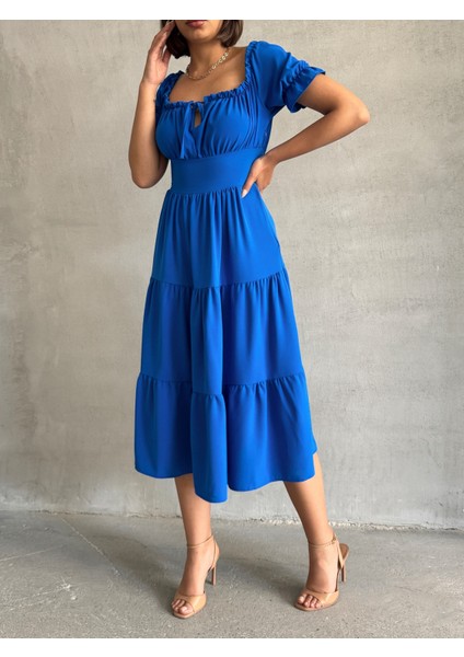 Kadın Yakası Büzgülü Esnek Elbise modelleri