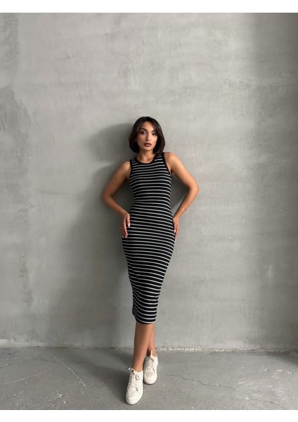 Kadın Çizgili Kolsuz Esnek Elbise fırsatları