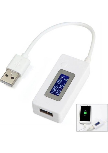USB Voltmetre Ampermetre Test Cihazı - Dijital LED Göstergeli USB Volt Amper Ölçer