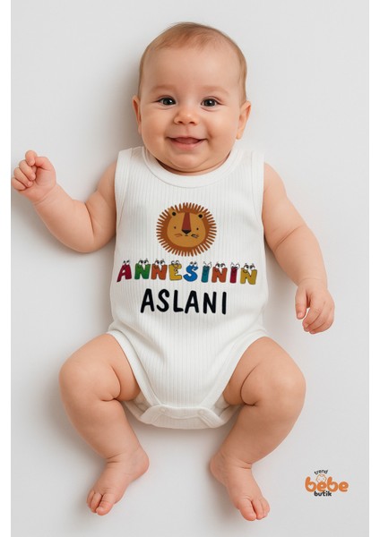 Annesinin Aslanı Yazılı Bebek Çıtçıtlı Zıbın Body | 6-36 Ay | Pamuk Yazlık Atlet Tulum