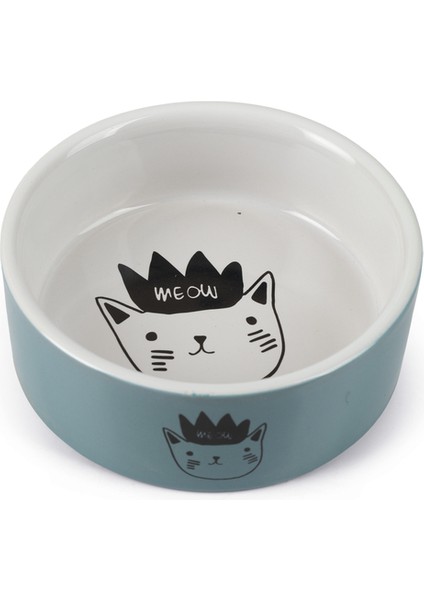 Kedi Mama Su Kabı, Seramik, Mavi, 11,5cm, 180ML