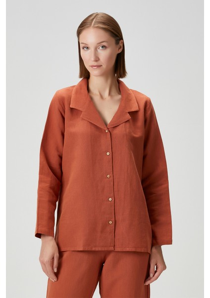 Lino Keten Gömlek Pijama Kiremit modelleri