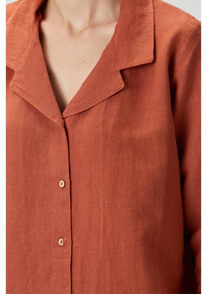 Lino Keten Gömlek Pijama Kiremit fırsatları