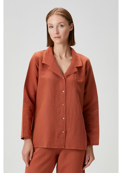 Lino Keten Gömlek Pijama Kiremit indirimleri