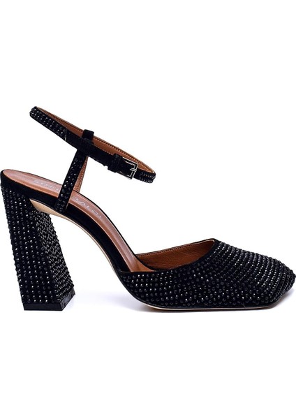 Ronato Siyah Süet Kadın Kalın Topuk