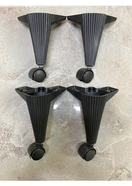 Tekerlekli Sihirli Sehpa Çizgili Masa Ayağı 360 Derece Dönebilen 20 cm 4 Adet Siyah. Vida Hediyeli
