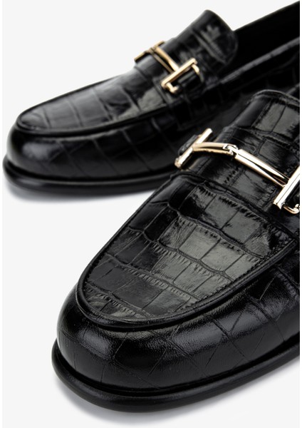 Kadın Hakiki Deri Siyah Kroko Loafer Ayakkabı 1122 2580 Bn Ayk Y25 Sıyah Kroko modelleri