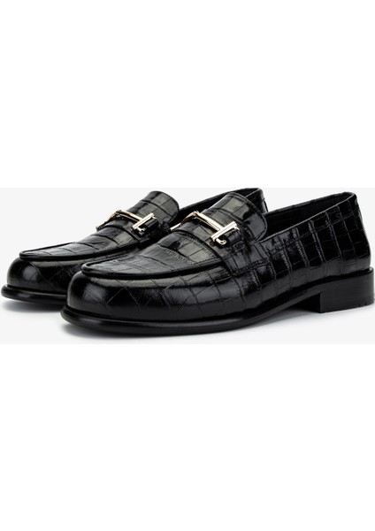 Kadın Hakiki Deri Siyah Kroko Loafer Ayakkabı 1122 2580 Bn Ayk Y25 Sıyah Kroko fırsatları
