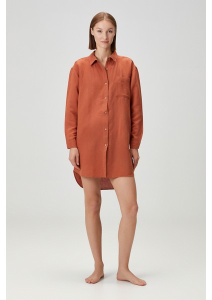 Lino Keten Gömlek Pijama Kiremit fiyatları