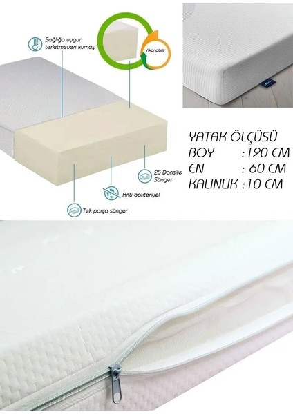 Ahşap Organik Beşik Anne Yanı Beşik 3 Kademeli Lüx Bebek Beşiği 60 x 120 cm - Krem Prenses Uyku Setli & Soft Yataklı