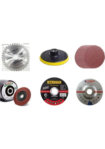 Bay-Tec 5'li Taşlama Disk Seti Elmas Sunta Ahşap Metal ve Zımpara