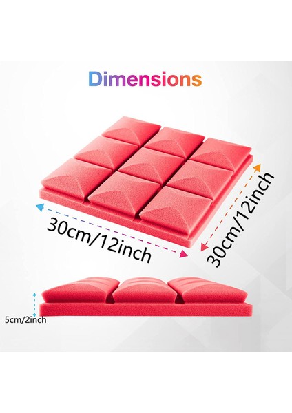 12 Adet Akustik Köpük Paneller Ses Geçirmez Köpük Duvar Panelleri-Kırmızı (Yurt Dışından) modelleri