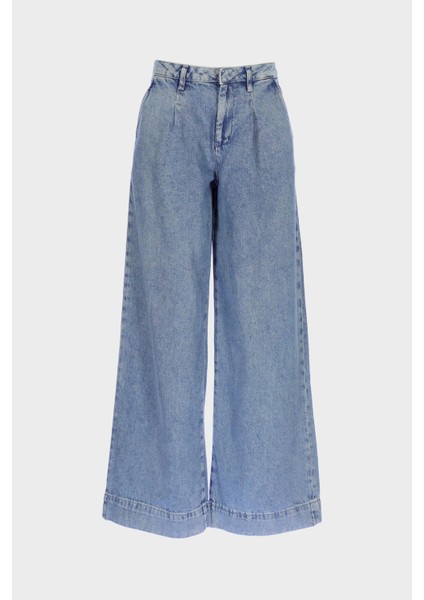 Weslie Açık Mavi Yüksek Bel Patı Fermuarlı Pile Detaylı Wideleg Jean Pantolon C 4530-215