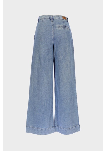 Weslie Açık Mavi Yüksek Bel Patı Fermuarlı Pile Detaylı Wideleg Jean Pantolon C 4530-215 fiyatları