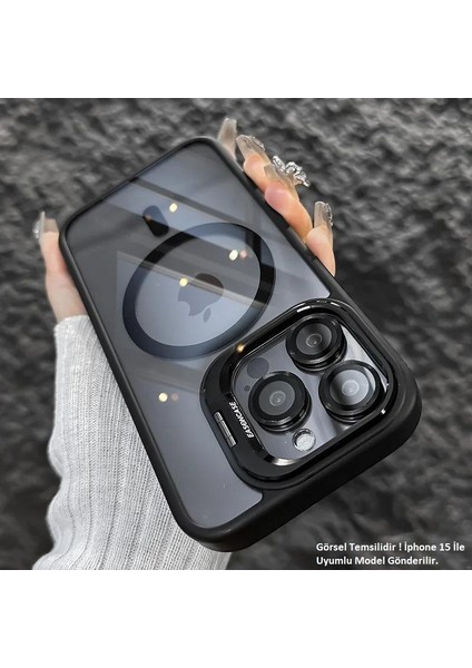 iPhone 15 Pro Uyumlu Kılıf Klon Stantlı + Lens Korumalı Magsafe Kapak