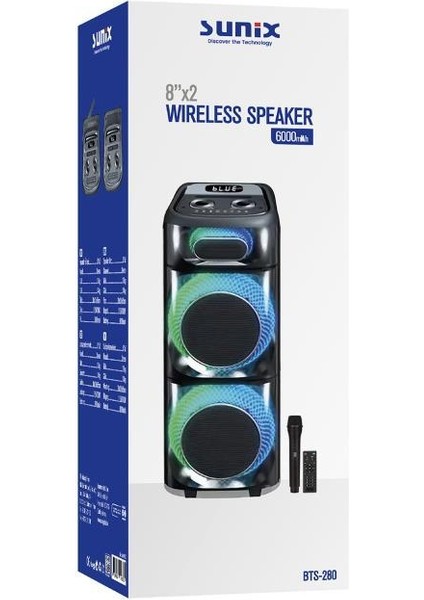 100W 6000 Mah Mikrofon ve Kumandalı 85CM Bluetooth Hoparlör BTS-280
