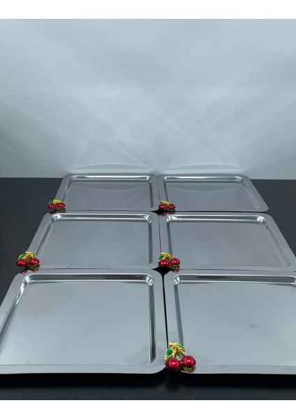 6 Kişilik Metal Kare Kirazlı Kiraz Sunum Servis Tepsisi Tepsi 22CM fiyatları