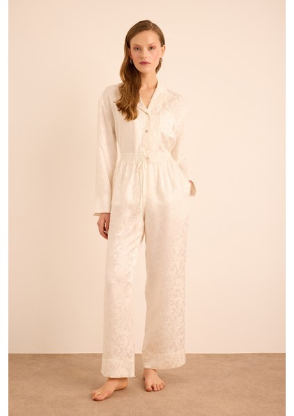 Jakarlı Ipek ,beli Lastikli Pijama Altı