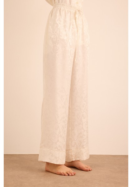 Jakarlı Ipek ,beli Lastikli Pijama Altı