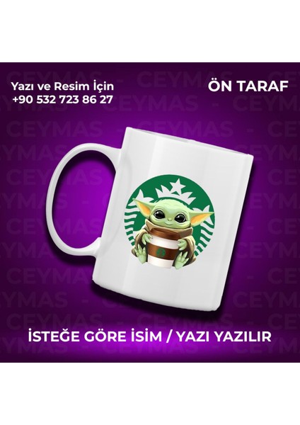 Kişiye Özel Isim Baskılı Baby Yoda Renkli Kupa Bardak