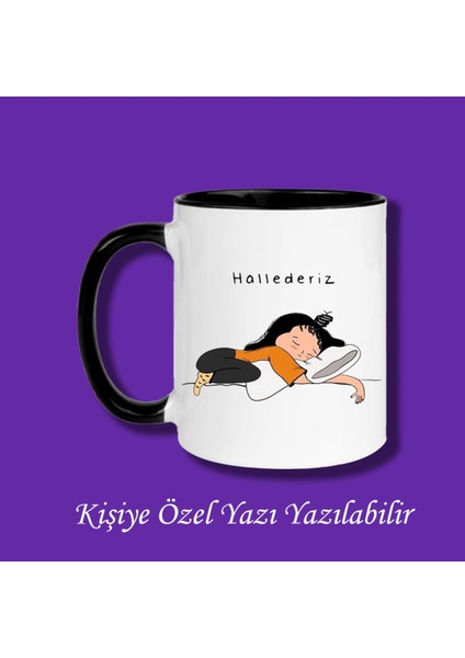Kişiye Özel Hallederiz Motto Tasarımlı Çiftyön Baskılı Renkli Kupa Bardak