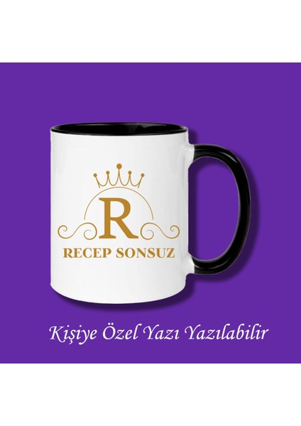 Kişiye Özel Isim ve R Harfli Çiftyön Baskılı Kupa Bardak