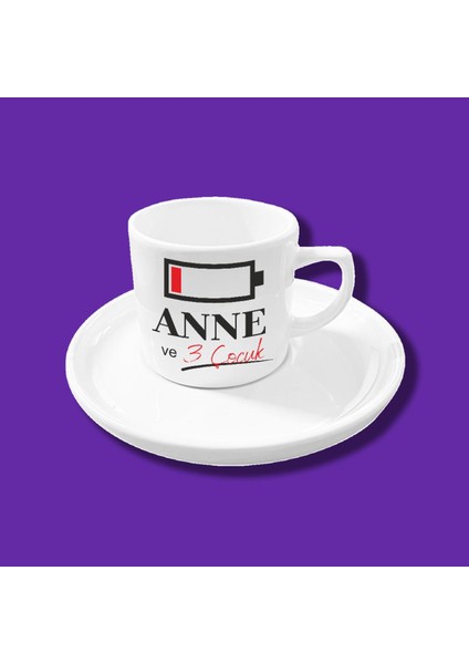 Anne ve 3 Çocuk Baskılı Kişiye Özel Tekli Kahve Fincanı
