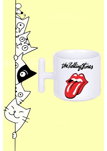 The Rolling Stones Rock Müzik Grup Tasarım Baskılı Beyaz T Sap Kupa Bardak