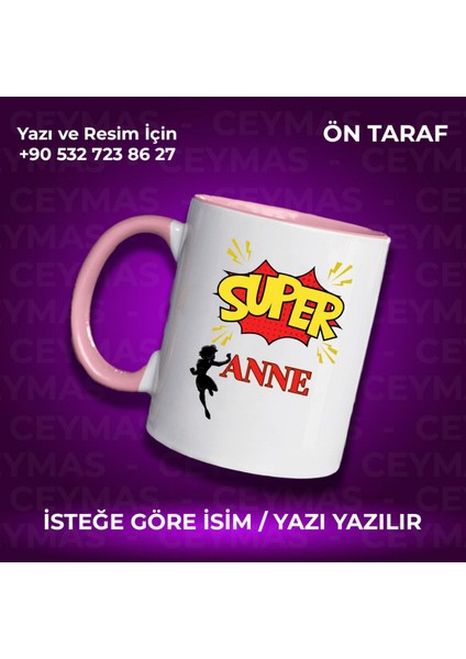 Annelere Özel Süper Anne Baskılı Renkli Kupa Bardak
