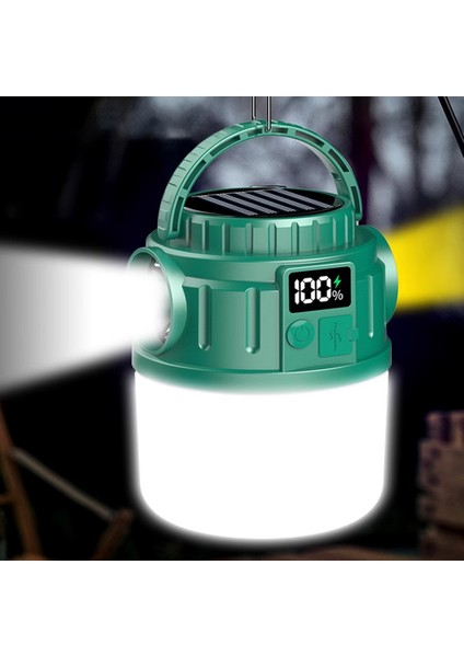 24 LED 5 Aydınlatma Modu + 2 Yan Işık (Beyaz / Sarı) 1200 Mah Solar Kamp Lambası V65-3 (5131)