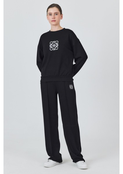 Siyah Nakış Detaylı Pantolon Takım 4013