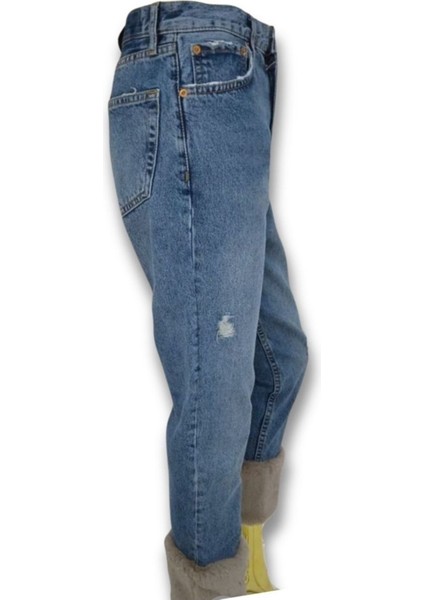 Zara S / 36 PELUŞ KÜRK DETAYLI PAÇA Bermuda Denim Kot Pantolon Jean KAPRİ modelleri