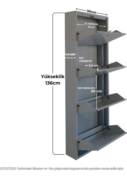 Kilitli 4'lü Metal Ayakkabılık - Açık Gri