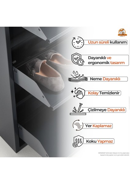 Kilitli 3'lü Metal Ayakkabılık - Antrasit