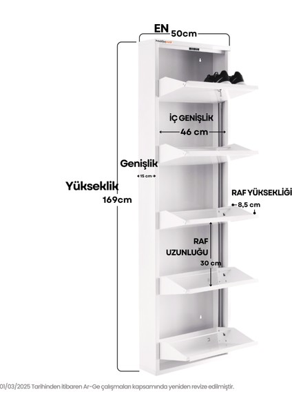 Kilitli 5'li Metal Ayakkabılık - Beyaz