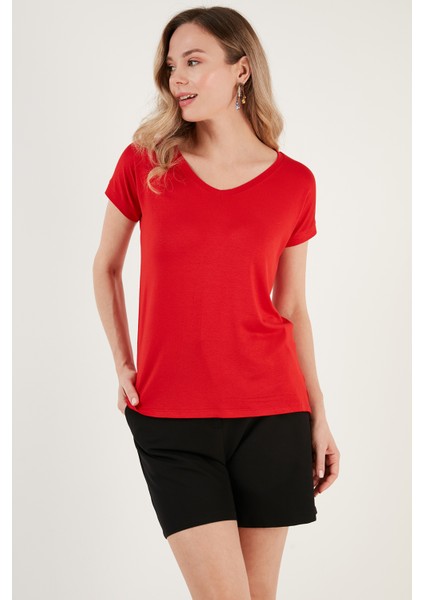 V Yaka Relaxed Fit Yırtmaç Detaylı 2'li Paket Bluz Bayan Bluz 5862000S2 modelleri